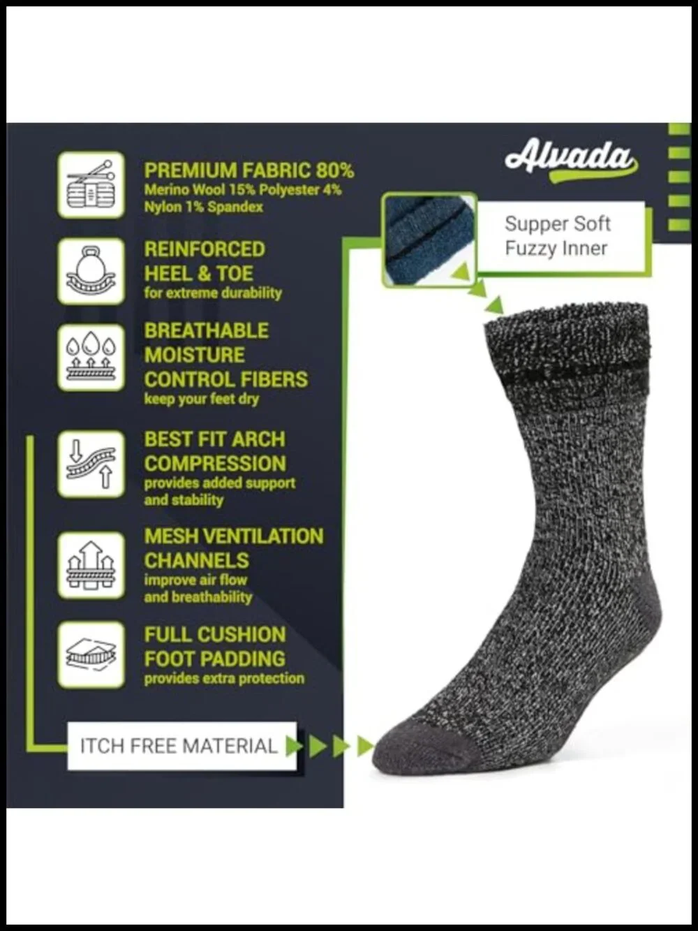 Wool Blend Thermal Hiking Boot Socks with Arch Compression Support